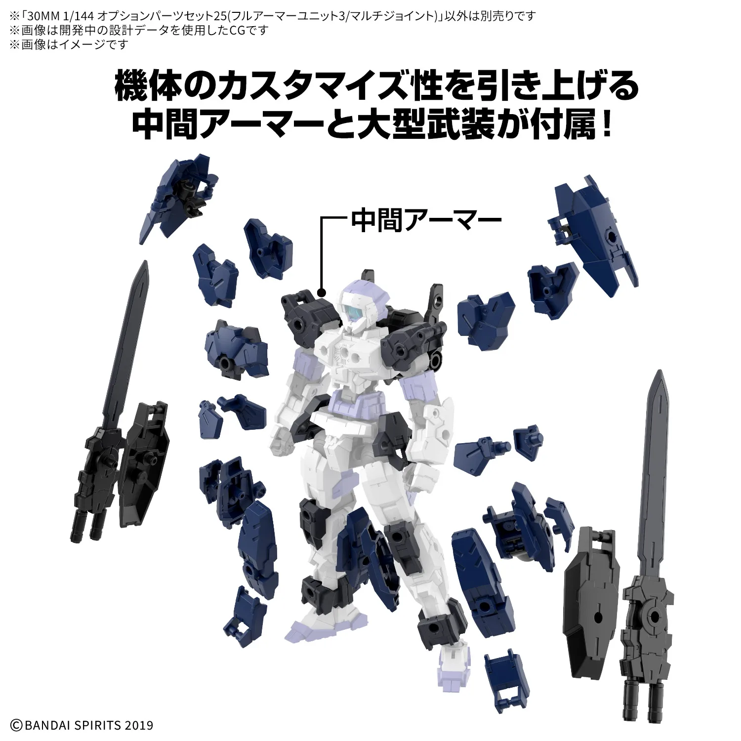 萬代 30MM 1/144 選配配件包 25 全裝甲組件3 深藍武裝登場 重砲加農刃自由改裝 細節特寫