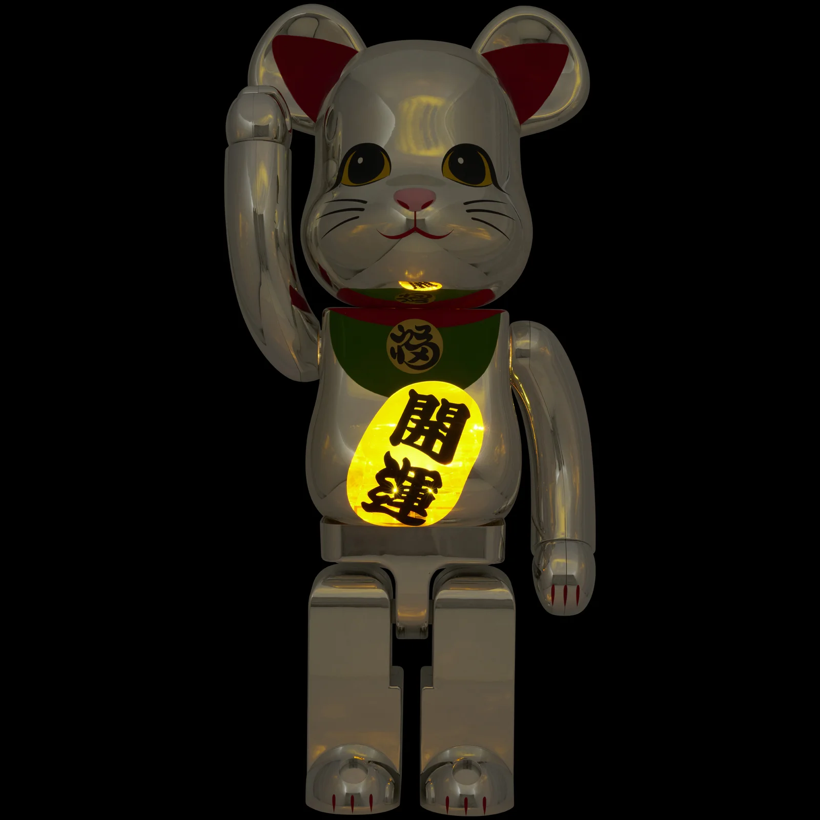 MEDICOM TOY BE@RBRICK 招財貓「開運 銀電鍍 發光」1000% 官方細節展示 (3)